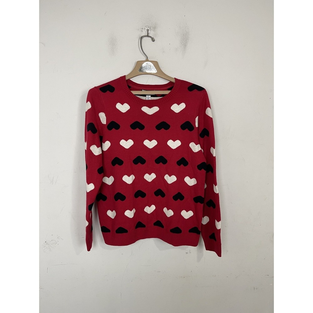 Charter Club Womens Sweater Large Petite Red Heart Print Romantic‎ Holiday Love